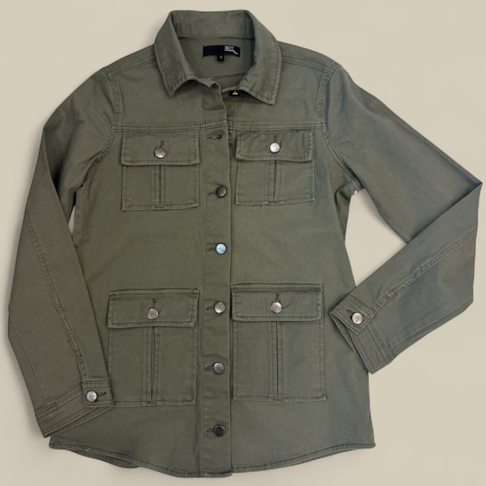 1822 Denim Military Utility Jacket Olive Green Size S NWT - Picture 2 of 14